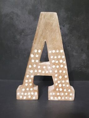 Wooden Letter 'A' with Carved Dimple Dot Accent